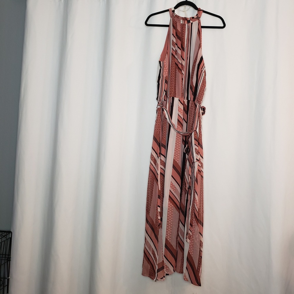 City Chic Womens Plus Size M 18 Halter Maxi Dress Geometric Stripe Terracotta